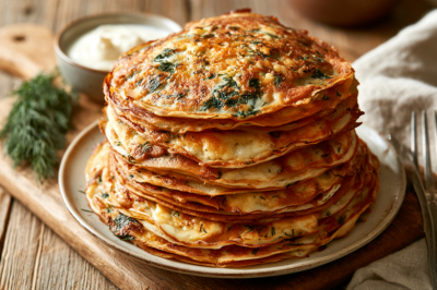 Никаких хачапури, русские блины вкусней: взбиваю кефир с сыром и зеленью &mdash; выходят с ароматом укропа